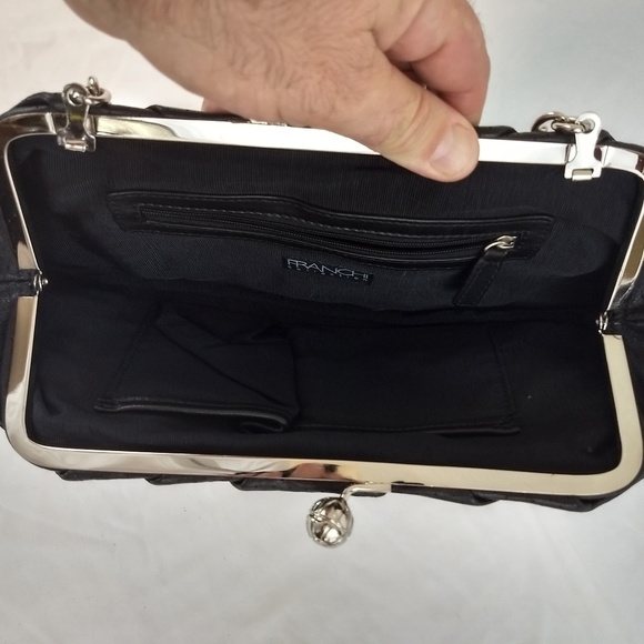 BLACK EVENING CLUTCH w/ Chain by FRANCHI - Picture 2 of 8